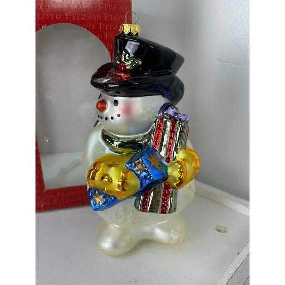 Vintage Fitz And Floyd Frosty Flakes Snowman Large Hand Blown Glass Ornament Rk - Picture 8 of 12